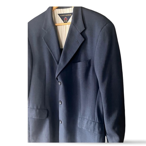 90s Tommy Hilfiger Navy Blue Wool Boyfriend Blazer - Picture 3 of 6